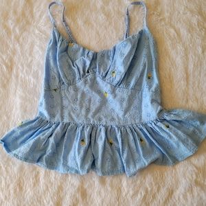 Boohoo Floral Eyelet Camisole M blue light.